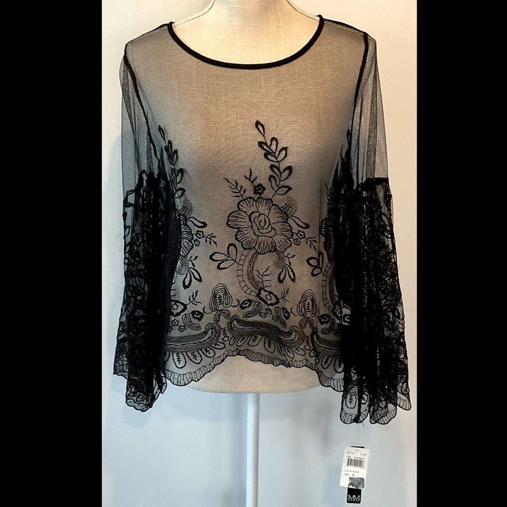 My Michelle Lace Boho BellSleeve Sheer Top Blouse - NWT